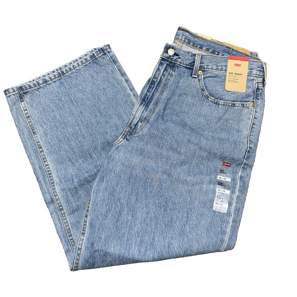 Levi 578 Baggy Jeans Men's Size 38x32 Light Wash Blue Denim Straight Leg NWT